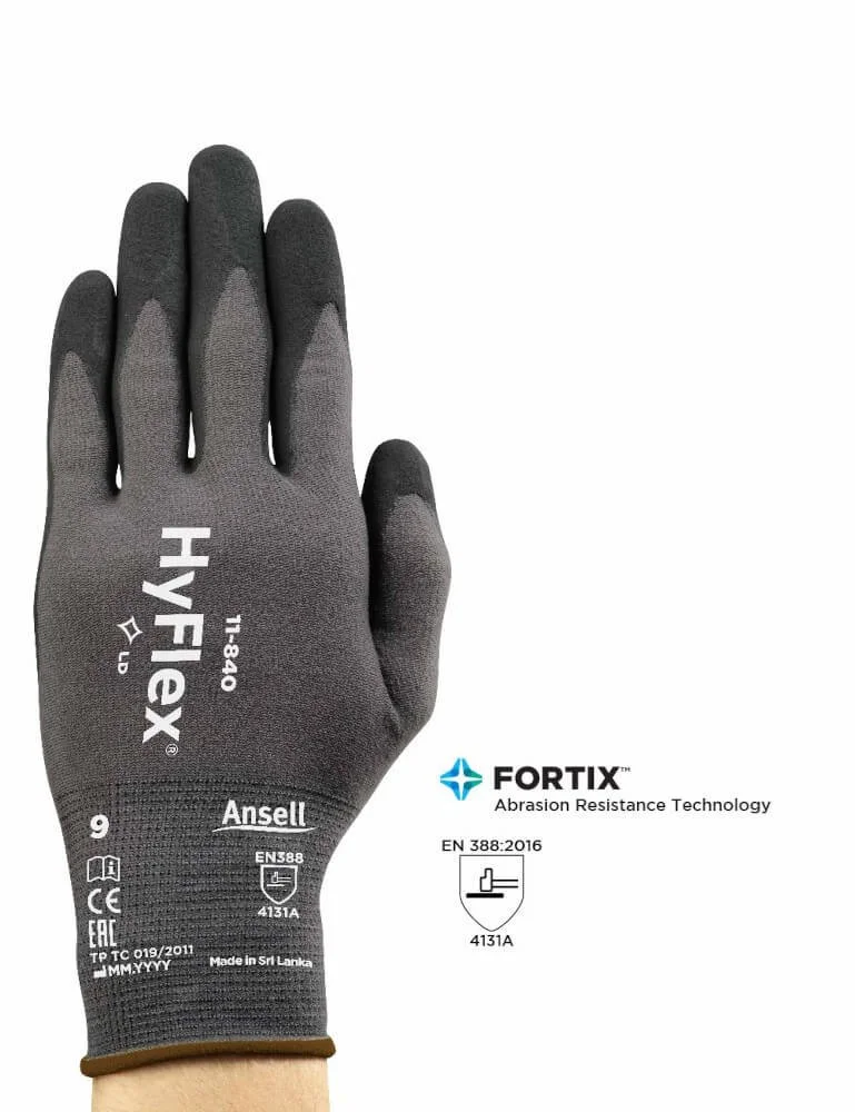 10pk Ansell HyFlex 11-841 Foam Nitrile Grip Work Gloves Cut Resistant A4 Size 9 2